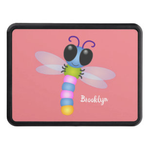 Cute blue and pink dragonfly cartoon illustration hitch cover