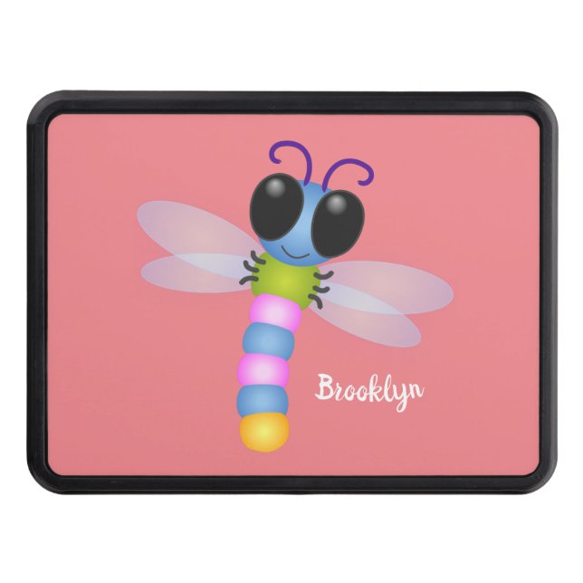 Cute blue and pink dragonfly cartoon illustration hitch cover (Front)