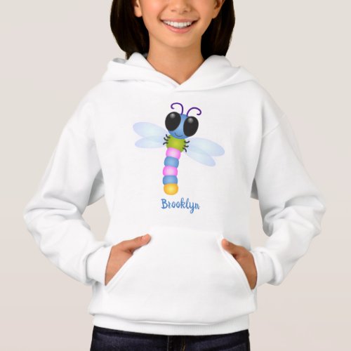 Cute blue and pink dragonfly cartoon illustration hoodie