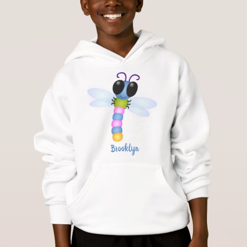 Cute blue and pink dragonfly cartoon illustration hoodie