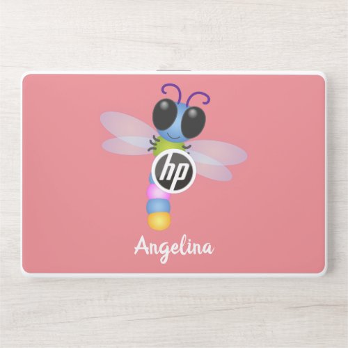Cute blue and pink dragonfly cartoon illustration HP laptop skin