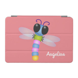 Cute blue and pink dragonfly cartoon illustration iPad mini cover