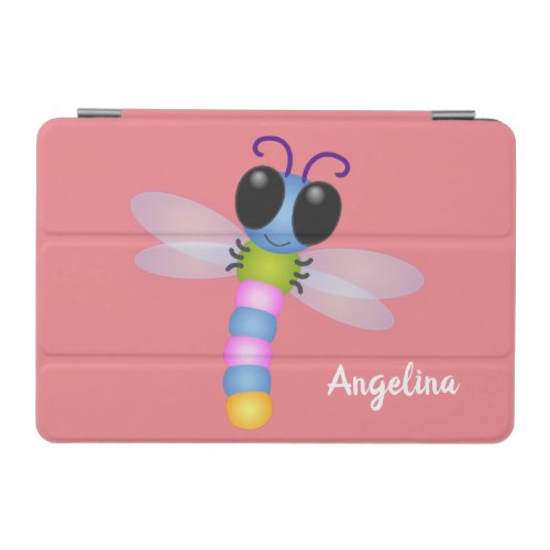 Cute blue and pink dragonfly cartoon illustration iPad mini cover