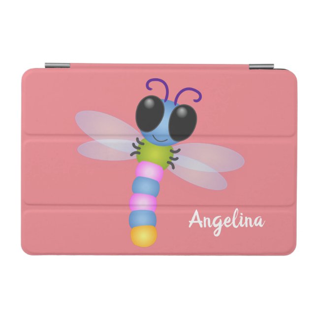 Cute blue and pink dragonfly cartoon illustration iPad mini cover (Horizontal)