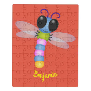 Cute blue and pink dragonfly cartoon illustration jigsaw puzzle