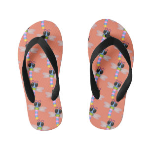 Cute blue and pink dragonfly cartoon illustration kid's flip flops