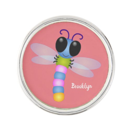 Cute blue and pink dragonfly cartoon illustration lapel pin