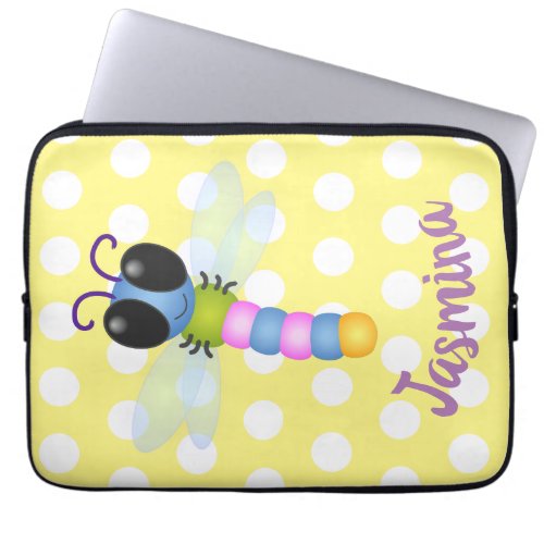 Cute blue and pink dragonfly cartoon illustration laptop sleeve