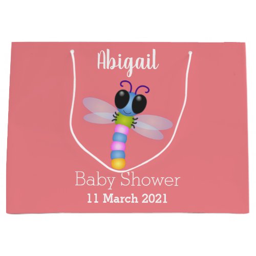 Cute blue and pink dragonfly cartoon illustration large gift bag