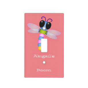 Cute blue and pink dragonfly cartoon illustration light switch cover