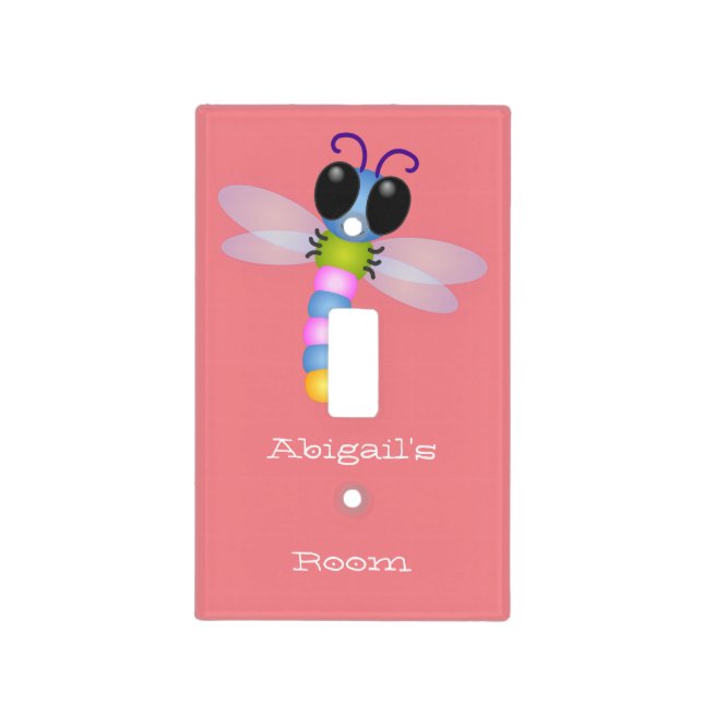 Cute blue and pink dragonfly cartoon illustration light switch cover (Front)