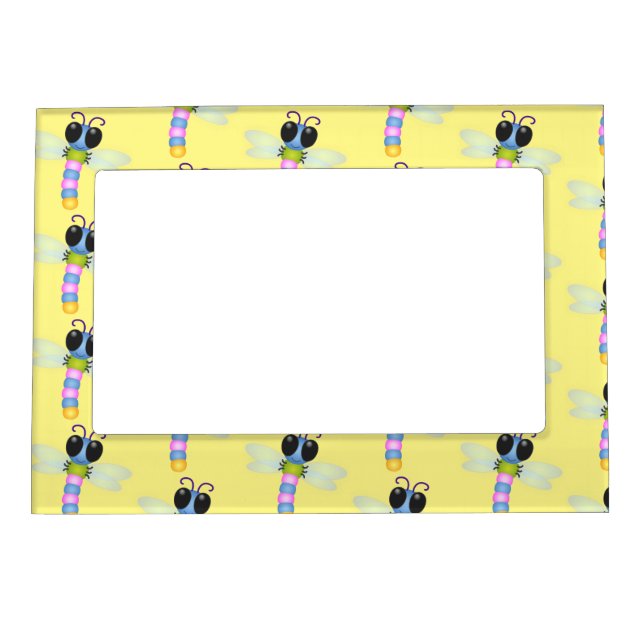Cute blue and pink dragonfly cartoon illustration magnetic frame (Front)