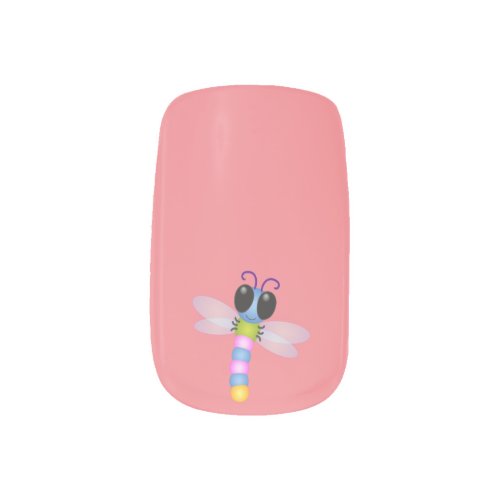 Cute blue and pink dragonfly cartoon illustration minx nail art