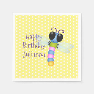 Cute blue and pink dragonfly cartoon illustration napkins
