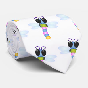Cute blue and pink dragonfly cartoon illustration neck tie