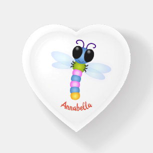 Cute blue and pink dragonfly cartoon illustration paperweight