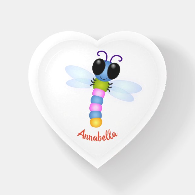 Cute blue and pink dragonfly cartoon illustration paperweight (Front)