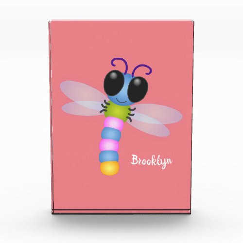Cute blue and pink dragonfly cartoon illustration photo block