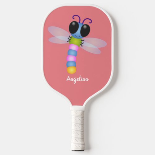 Cute blue and pink dragonfly cartoon illustration  pickleball paddle