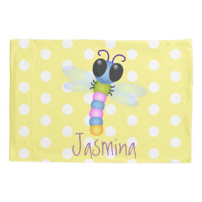 Cute blue and pink dragonfly cartoon illustration pillow case (Back)