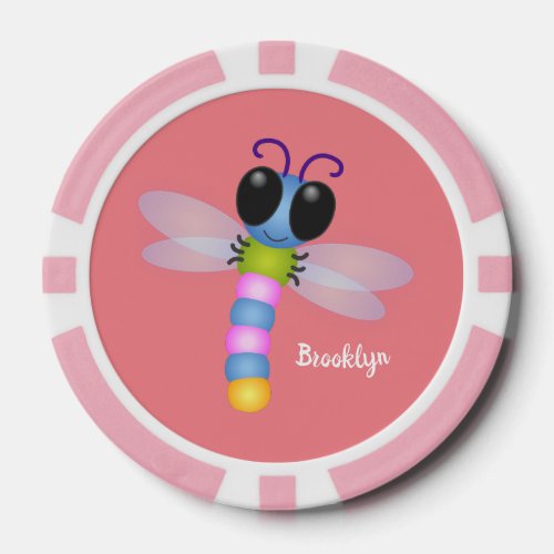 Cute blue and pink dragonfly cartoon illustration poker chips