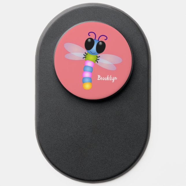 Cute blue and pink dragonfly cartoon illustration PopSocket (Popsocket)