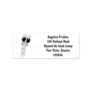 Cute blue and pink dragonfly cartoon illustration rubber stamp