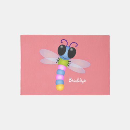 Cute blue and pink dragonfly cartoon illustration rug