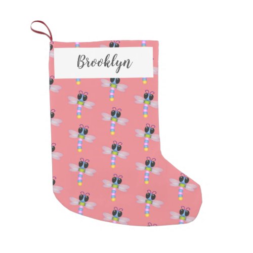 Cute blue and pink dragonfly cartoon illustration small christmas stocking