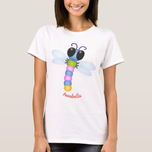 Cute blue and pink dragonfly cartoon illustration T_Shirt