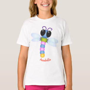 Cute blue and pink dragonfly cartoon illustration T-Shirt
