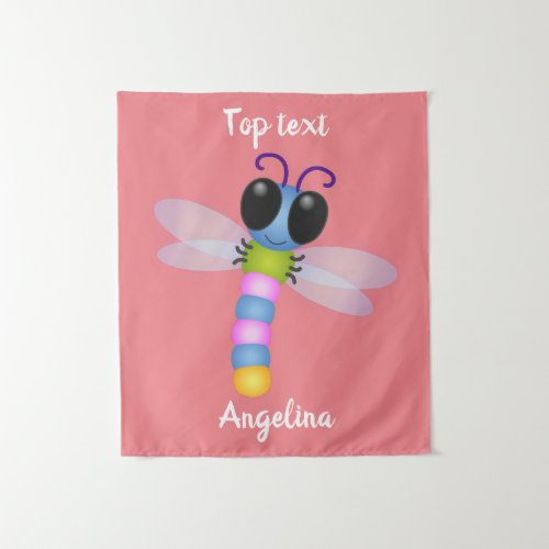 Cute blue and pink dragonfly cartoon illustration  tapestry