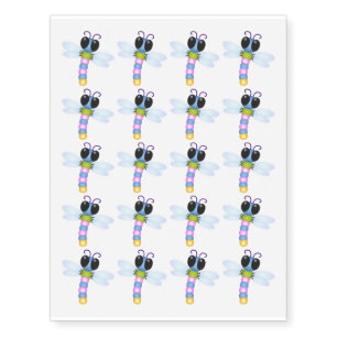 Cute blue and pink dragonfly cartoon illustration temporary tattoos