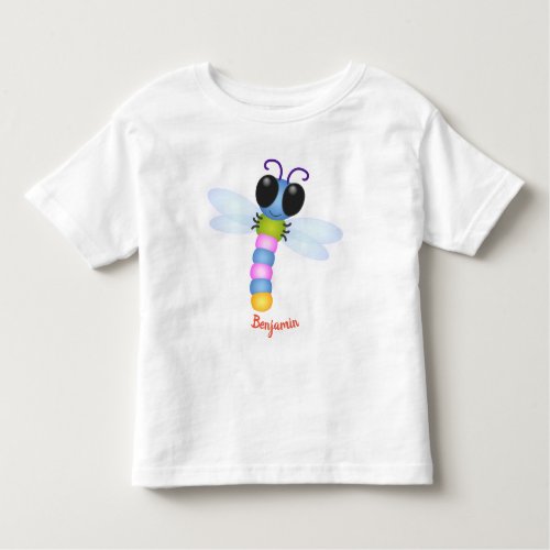 Cute blue and pink dragonfly cartoon illustration toddler t_shirt