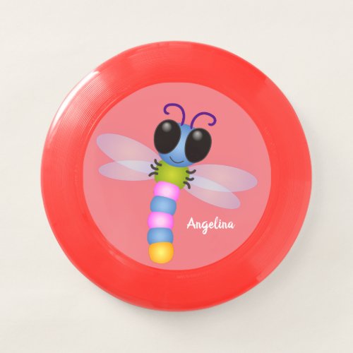 Cute blue and pink dragonfly cartoon illustration Wham_O frisbee