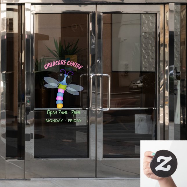 Cute blue and pink dragonfly cartoon illustration window cling (Office Door)