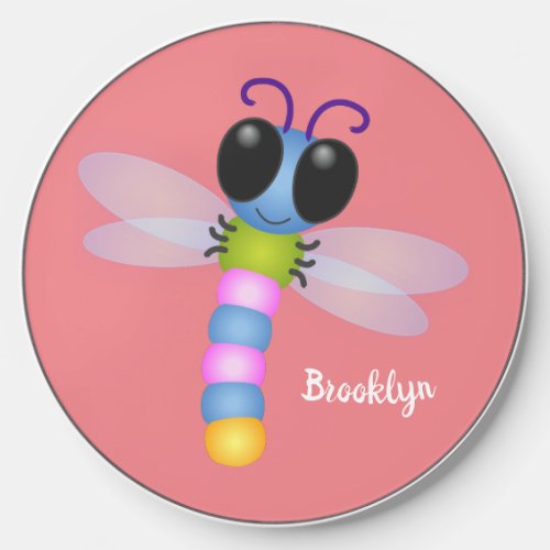 Cute blue and pink dragonfly cartoon illustration wireless charger 