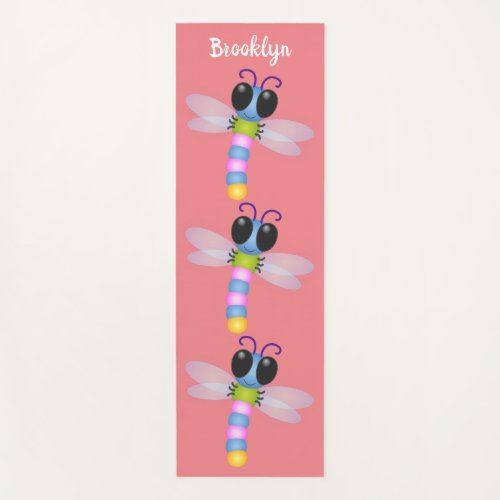 Cute blue and pink dragonfly cartoon illustration yoga mat