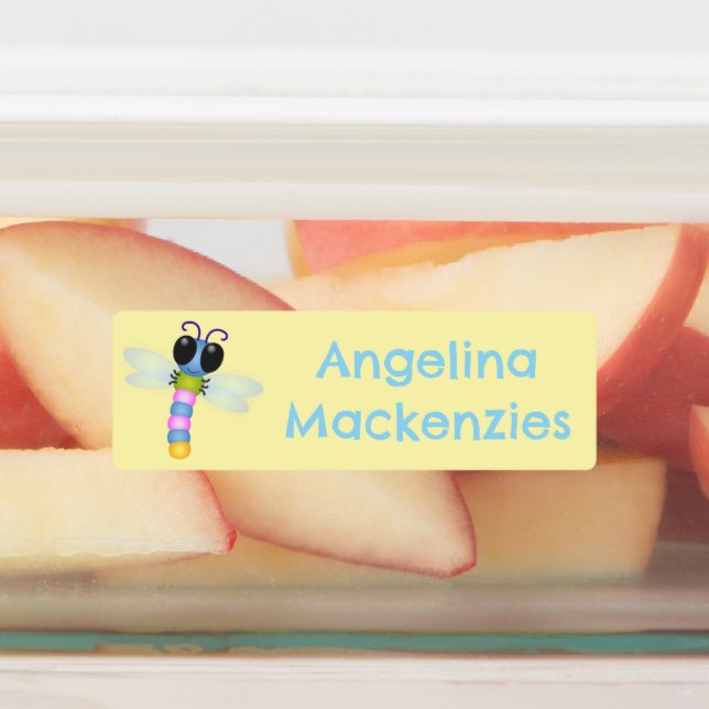 Cute blue and pink dragonfly cartoon personalized labels (Affixed)