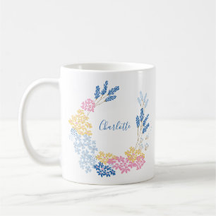 Cute Blue and Pink Flower Wreath Personalized Coffee Mug
