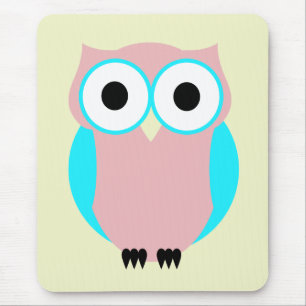 Cute Blue And Pink Owl Mousepad
