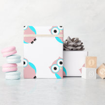 Cute Blue And Pink Owls Baby Shower Wrapping Paper