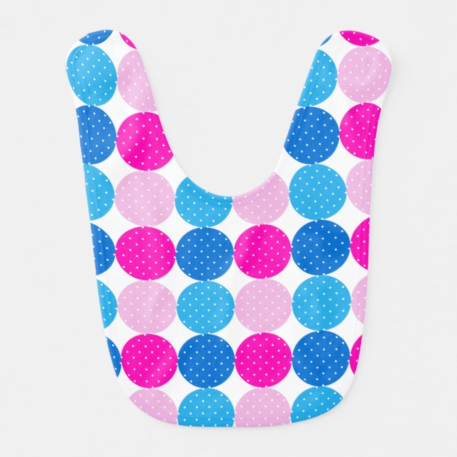 Cute Blue and Pink Polka Dot Pattern Baby Bib (Front)