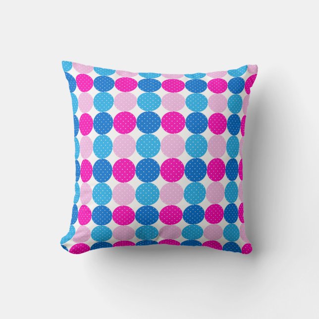 Cute Blue and Pink Polka Dot Pattern Throw Pillow (Front)