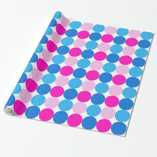 Cute Blue and Pink Polka Dot Pattern Wrapping Paper (Unrolled)
