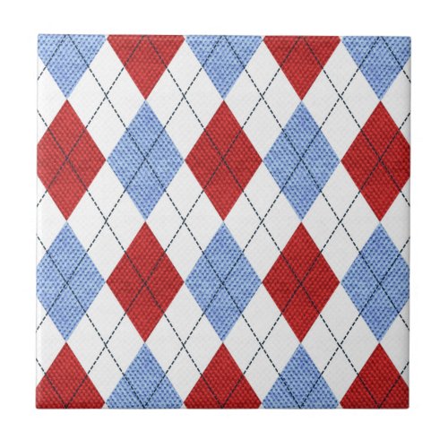 Cute Blue and Red Argyle Fabric Pattern Tile