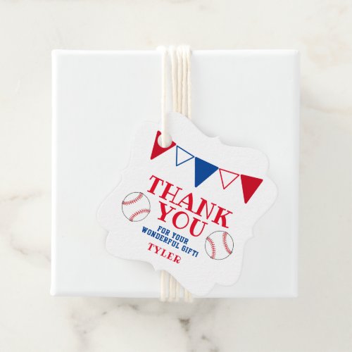 Cute Blue and Red Baseball Thank you Favor Tags