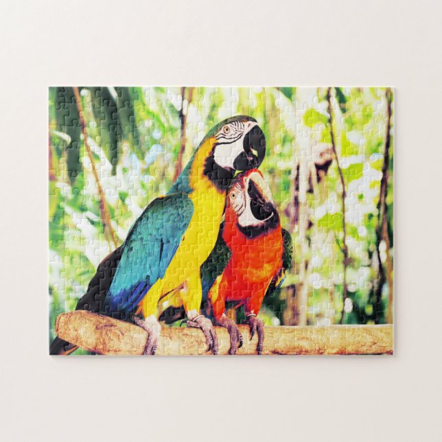 Cute Blue and Red Exotic Parrots Jigsaw Puzzle (Horizontal)