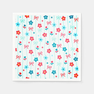 Cute Blue and Red Floral Bow Pattern Patriotic  Napkins