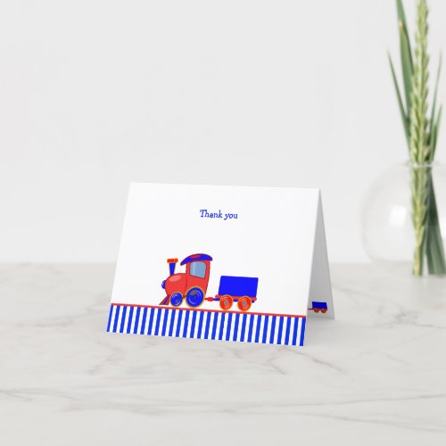 Cute Blue and Red Train Birthday Personalized Than Thank You Card